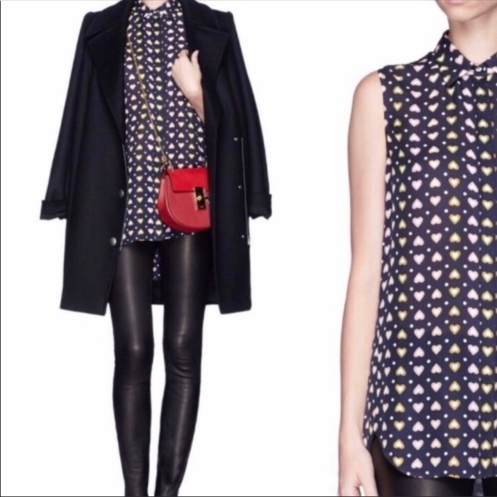 J. CREW Navy Silk Sleeveless Heart Print Top